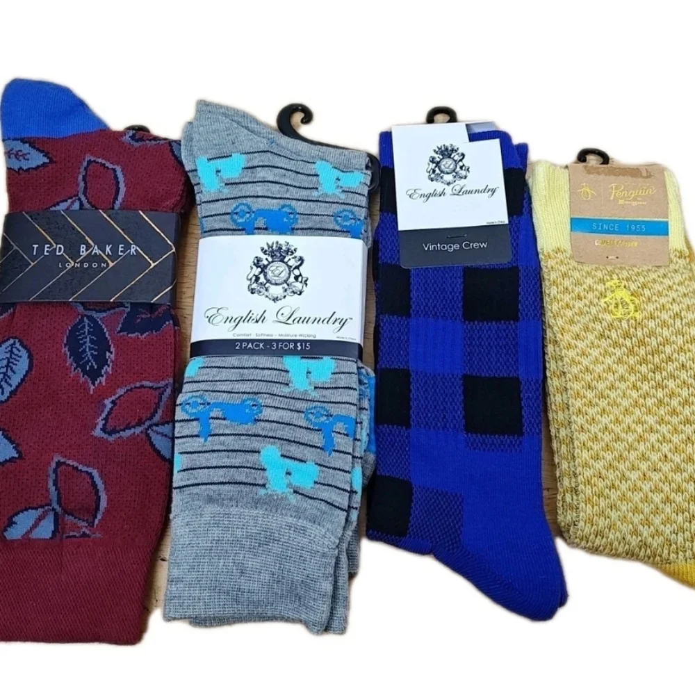 5 Men's Dress Crew Socks Ted Baker English Laundry Penguin Preppy Dad O/S Nwt